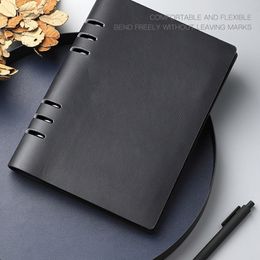 Notepads A5 Superior concise quality Loose-leaf retro Notebook Leather custom Notepad Soft cover bend at will 6 holes Diary Gift 230309