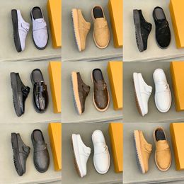 100% Leather men slippers soft cowhide Lazy women shoes Metal black buckle beach Mules Princetown Classic lady Large size 38-46