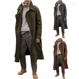 Men's Wool & Blends Retro Winter Coat Men Long Trench Casual Brown Warm Streetwear Jacket Outerwear 2023 Will22