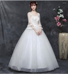 Wedding Dress YC-S07#Wedding Embroidered Lace Net Bride Dresses Up Ball Gown O-Neck Party Flared Sleeves Gir