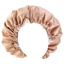 Beanies Beanie/Skull Caps Womens Satin Sleep Bonnet Cap Extra Large Double Layer Reversible Contrast Colour Adjustable Hair Loss Chemo Turban
