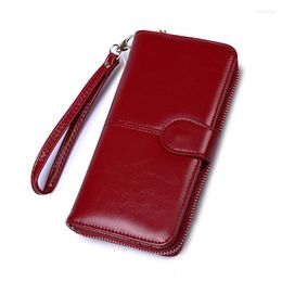 Wallets Women Oil Wax Leather Wallet Female Purses Big Capacity Hasp Zipper Purse Ladies Long Wristlet Clutch Coin Card Holders