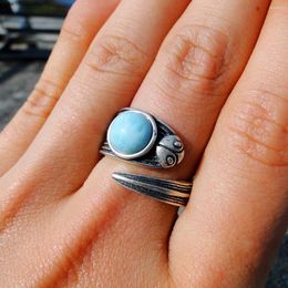 Cluster Rings High Quality Charms Antique Design 925 Sterling Silver Adjustable Insect Ring Jewellery Natural Larimar