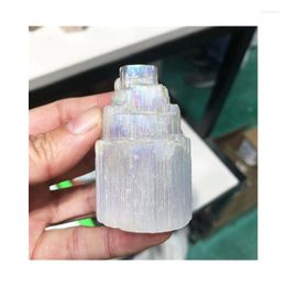 Decorative Figurines Wholesale Natural Chakra Crystals Healing Selenite Tower Angel Aura Carved Lamps For Decoration