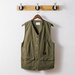 Men's Vests Outdoor Spring Autumn Fishing V Neck Loose Pure Color Waistcoat Korean Style 230309