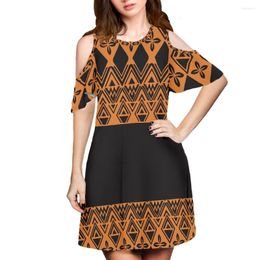 Casual Dresses Cumagical Polynesian Vintage Yellow For Women Trendy Cold Shoulder Large Off Dress Summer Ladies