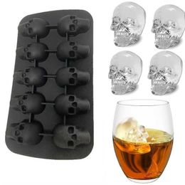 Ice Cream Tools 10 Cells 3D Skull Ice Cube Mould Silicone Ice Cube Tray Ice Cube Maker DIY Whiskey Cocktail Ice Ball Mould Chocolate Pastry Mould Z0308
