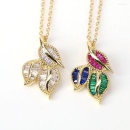 Pendant Necklaces 5PCS Dainty Leaf Necklace Jewelry Gold Color CZ Crystal