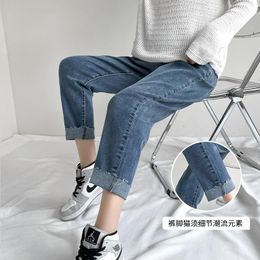 Maternity Bottoms 8991# Spring Chic Ins Casual Denim Straight Jeans Slim Elastic Waist Belly Pants Clothes For Pregnant Women Pregnancy