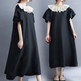 Party Dresses Casual Women Dress Black Cotton Summer Doll Collar Japanese Style Office Lady Uniform Koran School Girl Midi Vestidos