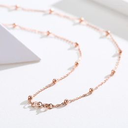 Chains 35cm-50cm 925 Sterling Silver Rose Gold Colour Cross Beaded Chain Necklaces Women Girls Jewellery Kolye Collares Collane Ketting