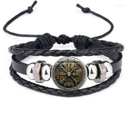 Charm Bracelets Punk Viking Bracelet Jewellery With Compass Multilayer Genuine Leather Braided Bangle For Boyfriend Black Friday