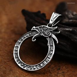 Pendant Necklaces Vintage Mens 316L Stainless Steel Nordic Odin Viking Rune Necklace Dragon Greek Ouroboros Retro Amulet Jewelry