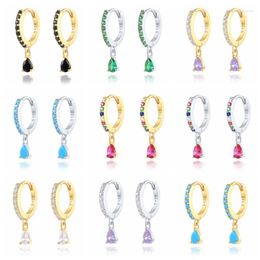 Hoop Earrings Aide 925 Sterling Silver Colourful Cubic Zirconia Teardrop Charm For Women CZ Crystal Circle Pendiente Fine Jewellery