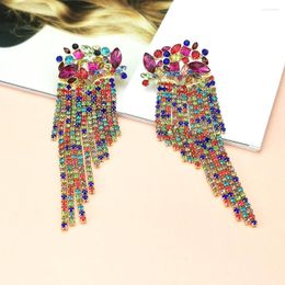 Dangle Earrings Flower Design Crystal Long Tassel For Women Colourful Rhinestones Drop Earring Statement Jewellery UKEN