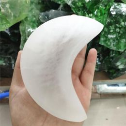 Decorative Figurines High Quality Hand Carved Natural Gypsum Moon Shape Bowl Healing Ability Selenite Bowls Crystals Stone Craft Home