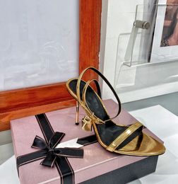 sandali tacchi a spillo da donna scarpa da donna tf stilista in raso abbigliamento in oro scarpe vegetazione di alta qualità in pelle vera in pelle stretta con tacco alto tacco di sandalo dimensione 34-43 scatola