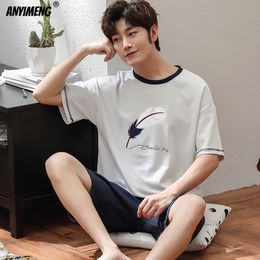 Men's Sleepwear Big Size Pajamas Set for Men Summer Shorts Two Piece Sleepwear Shorts Sleeved Plus Size 3xl 4xl Loungewear Cotton Nightwear 230309