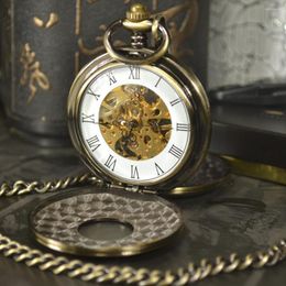 Pocket Watches TIEDAN Bronze Skeleton Mechanical Watch Men Steampunk Luxury Fashion Antique Chain Necklace Casual & Fob