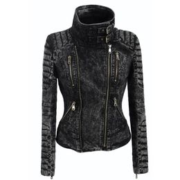 Women's Jackets SX Fashion Autumn Winter Slim Fit Women Brand Denim Gray Zippers Coat Motorcycle Outerwear