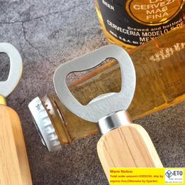 Kitchen Bottle Opener Tool Wooden Handle Stainless Steel Beer Bottle Openers Bar Beer Soda Wine Bottle