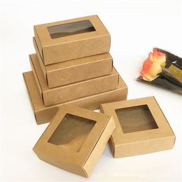 Kraft Paper Gift Box with Window Handmade Soap Box Jewelry Cookies Gift Candy Box Wedding Gift Boxes Party Decoration LX3214