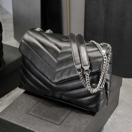 Hot Black Luxury Handbag Shoulder Bag LOULOU Genuine leather Designer Crossbody Ladies Metal Chain Flip Messenger Chain Bags Women