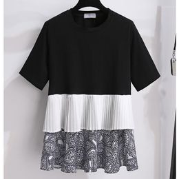 Women's Blouses Cute Girls O Neck Loose Short-sleeved T-shirt Women Patchwork Tees Woman Tops