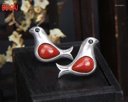 Stud Earrings S925 Sterling Silver Southern Red Agate Bird Female Retro Simple Creative Swallow Small Fresh And Cute