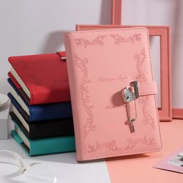 Notepads CHEN LIN Password Book with Lock Heart-shaped Lock PU Notepad Diary Girl College Student Stationery Sketchbook Travel Notebook 230309