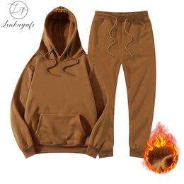 Men's Tracksuits Men Tracksuit Hoodie Suit Pants 2 Piece Oversized Plain Winter Jogging Woman Sweatshirt Sets Fleece Pullover Clothing 230309