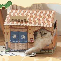 Cat Beds Furniture Hoopet Corrugated Papper 's House Milk for s Breathable Scratcher Nest Scratch Pad Cardboard Sleeping 230309