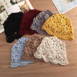 Beanies Beanie/Skull Caps Hand-Knitted Flower Hollow Thin Cap Spring And Summer Lace Breathable Kerchief Hat Crochet Toe Cotton Thread