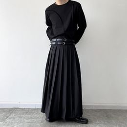 Skirts Men Fashion Hip Hop Pleated Skirt With Belt Gothic Vinatge Black Pantskirt Harajuku Casual Long For Women