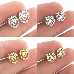 Wholesale Small Tiny Stainless Steel Stud Earring Animal Tiger Lion Head Earrings for Women Men Jewellery Gift