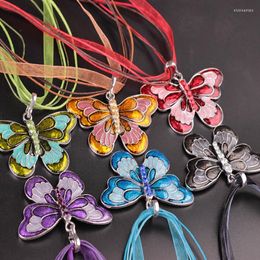 Pendant Necklaces Fashion Exaggerated Drip Ribbon Colorized Butterfly Necklace Unisex Jewelry Holiday Gift Animal