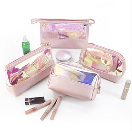 Cosmetic Bag TPU Holographic Transparent Zipper Makeup Bags Waterproof Toiletries Bag Cosmetic Pouch for Women Girls