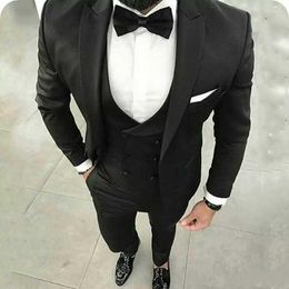 Men's Suits Slim Fit Black Men Wedding Groom Tuxedo Costume Homme 3Pieces Coat Pants Vest With Double Breasted Terno Masculino