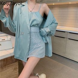 Work Dresses Koijizayoi Elegant Women Fashion Three Pieces Set Spring Autumn Lady Chic Korean Outfits Loose Blazer Camis Mini Short Skirt