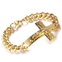 Link Bracelets Jesus Cross Men's Stainless Steel Bracelet Male Wholesale Pulseira Mens Braclets Gold Color Wrist For Men Jewelry
