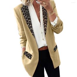 Women's Suits Women Lapel Leopard Patchwork Sexy Blazer Long Sleeve Open Front Slim Coat Office Jacket Autumn Elegant Cardigan Outerwear