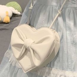 Shoulder Bags Cute White Heart Female Harajuku Kawaii Small Bowknot Crossbody Women Cell Phone Purse Womens Pouch 230309