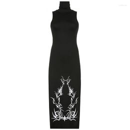 Casual Dresses M2EA Women's Slim Sleeeveless Long Dress-Punk-Black Dress Sexy Split Side Cosplay-Maxi-Dress Cocktail-Party-Club