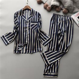 Women's Sleepwear Lisacmvpnel Fashion Women Vertical Stripe Rayon Pajama Set Loose Leisure Spring Pajamas 230309