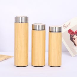 Water Bottles 350ml/450ml/550ml Bamboo Thermos Water Bottle Wooden and Stainless Steel Vacuum Flasks Tea Cup for Men Women 230309