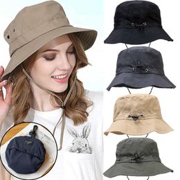 Wide Brim Hats Spring Summer Fisherman Hat Drawstring Bucket Hats Outdoors Climb Travel Sunshade Cap Waterproof Foldable Portable Casual Caps R230308