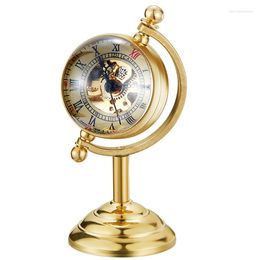 Pocket Watches 2023 Spinning Globe Gold Desk Clock Men Creative Gift For Watch Copper Table Mechanical Male