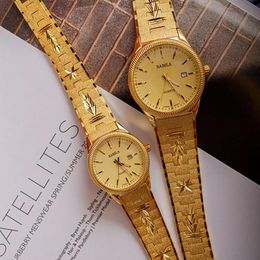 Wristwatches Lovers' Watch Gold Plated No Fading Calendar Quartz Retro Carved Korean Men's