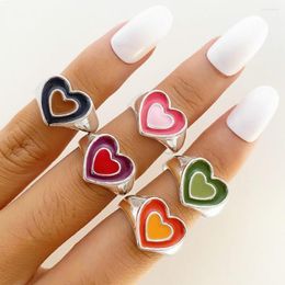 Wedding Rings Vintage Enamel Y2K Double Heart Open Ring For Women Fashion Korean Drip Oil Metal Joint Gold Jewelry Wholesale