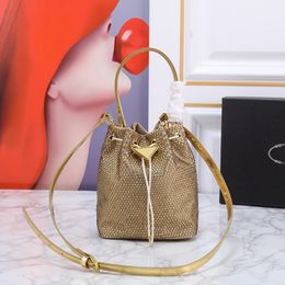 Fashion new crystal bucket bag designer women bag shoulder bag binding open sequin messenger bag